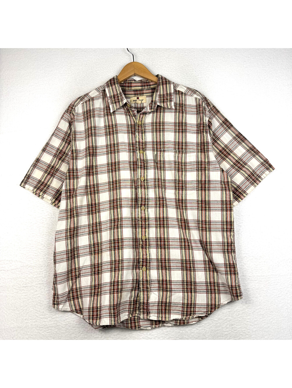Vintage Woolrich Mens Large Plaid Short Sleeve Lightweight Button Up Hiking GORP